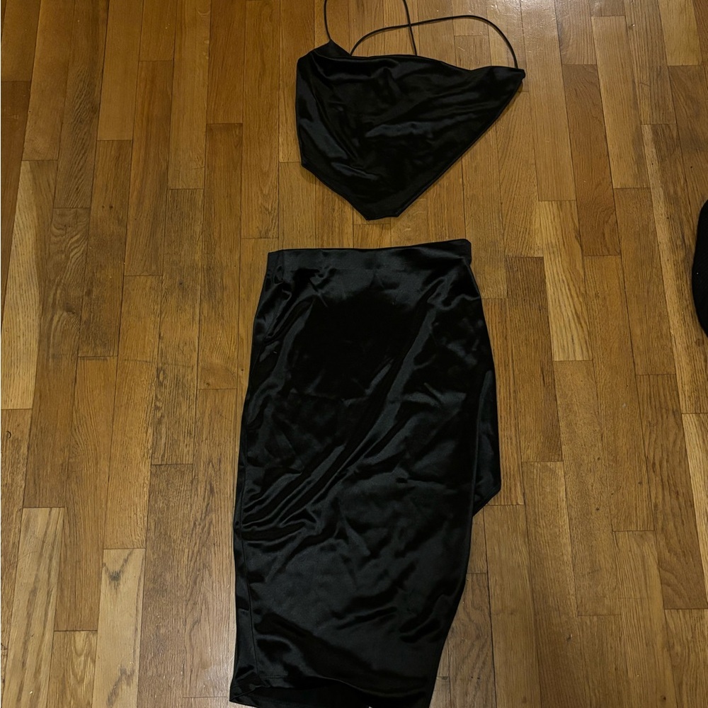 Black Satin Two-Piece Set
